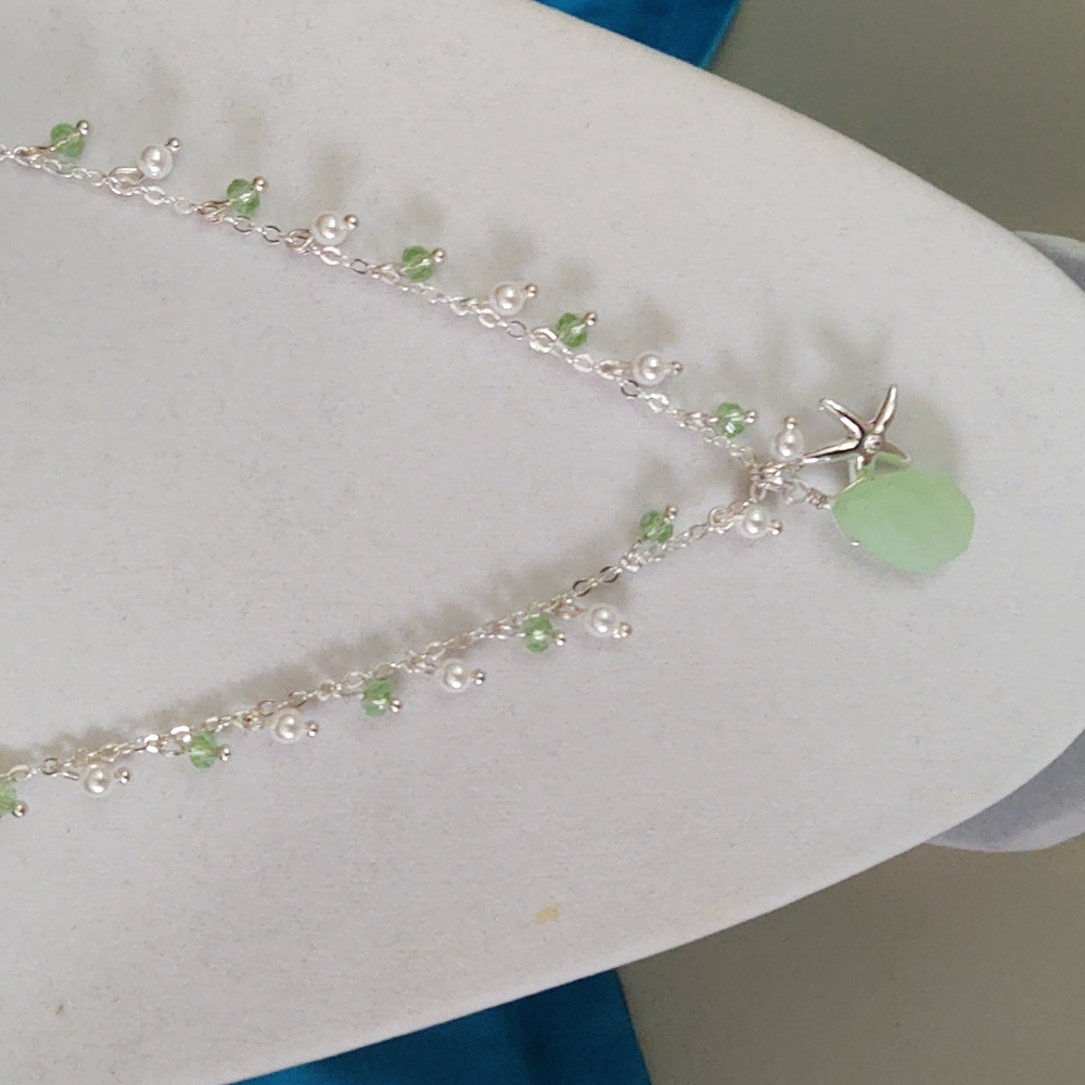 Delicate pearl and sea glass necklace 18-20 inches